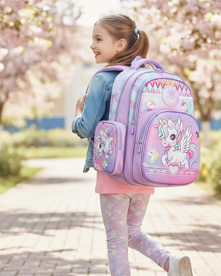 unicorn backpack with lunch box - in-use
