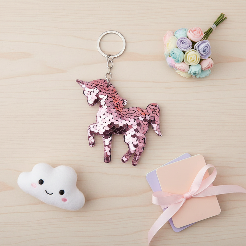 unicorn bag charm keychain - flat-lay