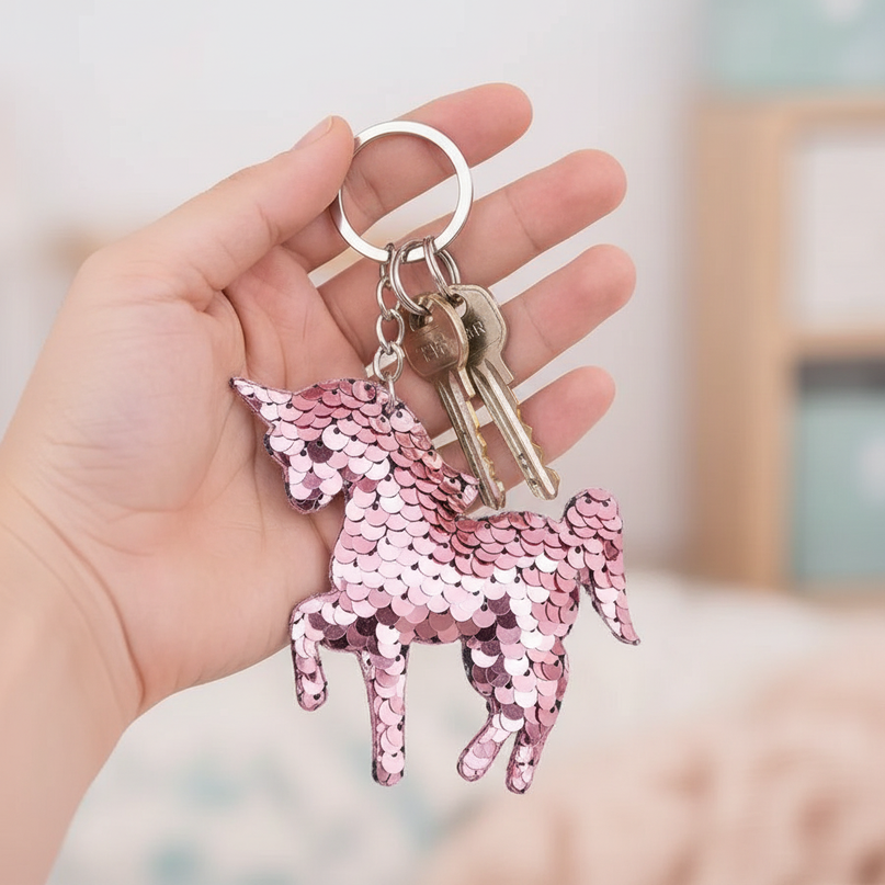 unicorn bag charm keychain - in-use