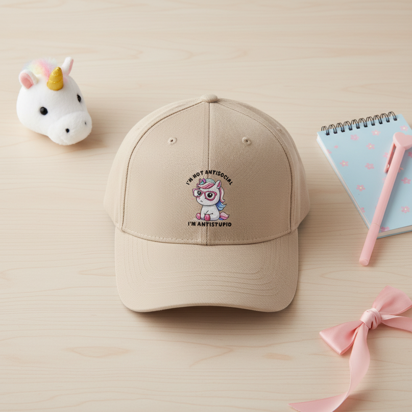 unicorn ball cap - flat-lay
