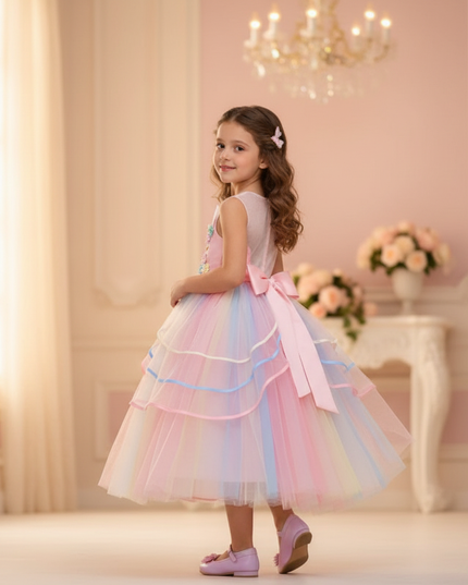 unicorn ball gown dress girls - back
