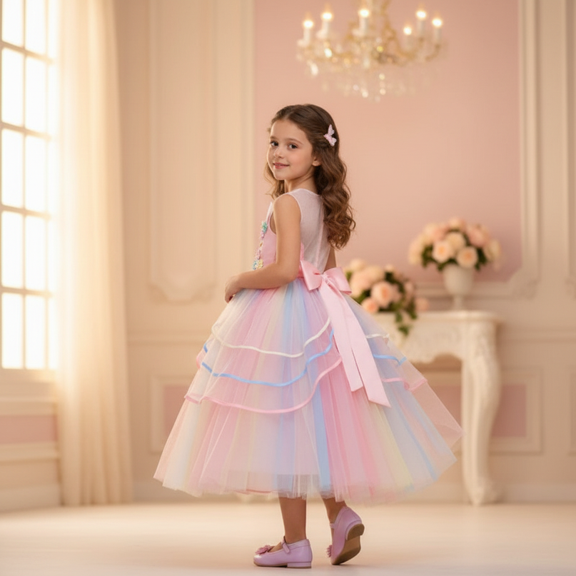 unicorn ball gown dress girls - back