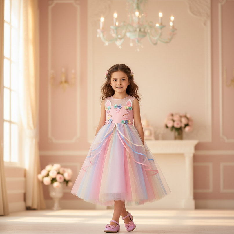 unicorn ball gown dress girls - detail