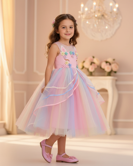 unicorn ball gown dress girls - front