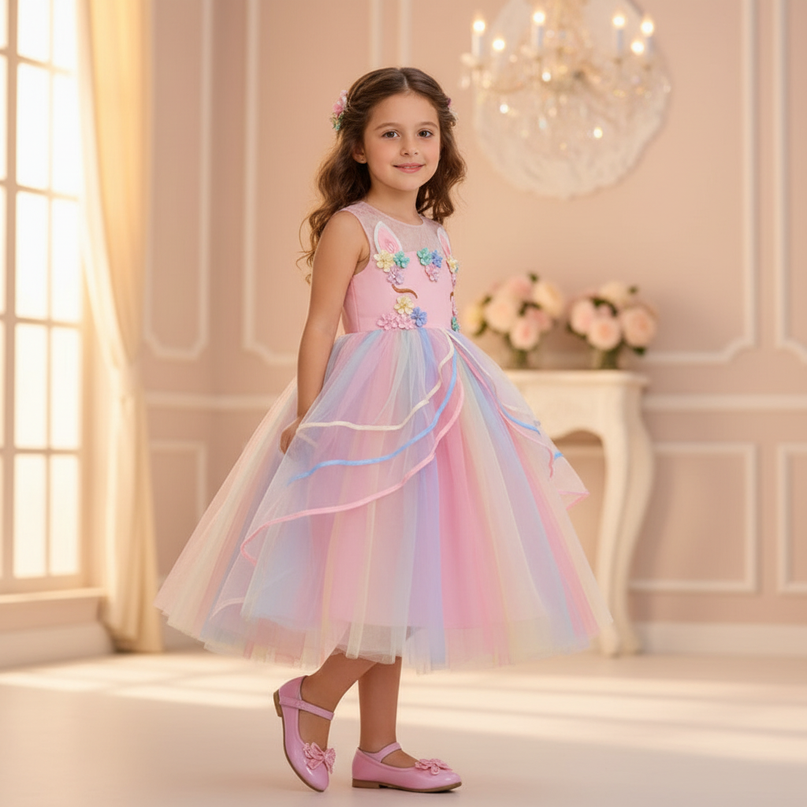 unicorn ball gown dress girls - front