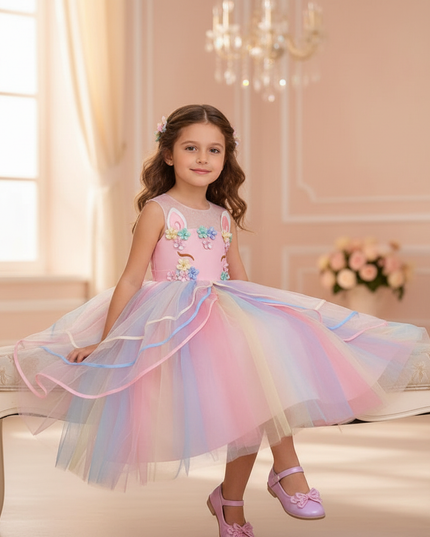 unicorn ball gown dress girls - sitting