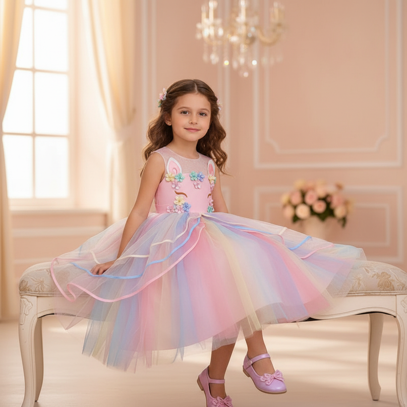 unicorn ball gown dress girls - sitting