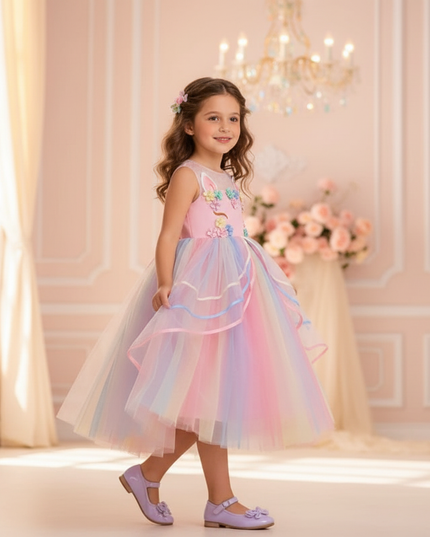unicorn ball gown dress girls - three-quarter
