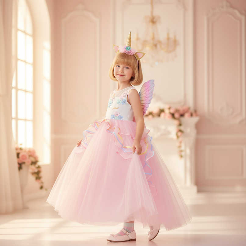unicorn ball gown dress - three-quarter