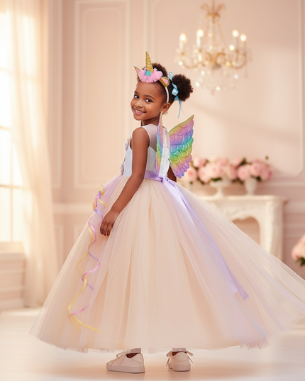 unicorn ball gown dress wings set - back