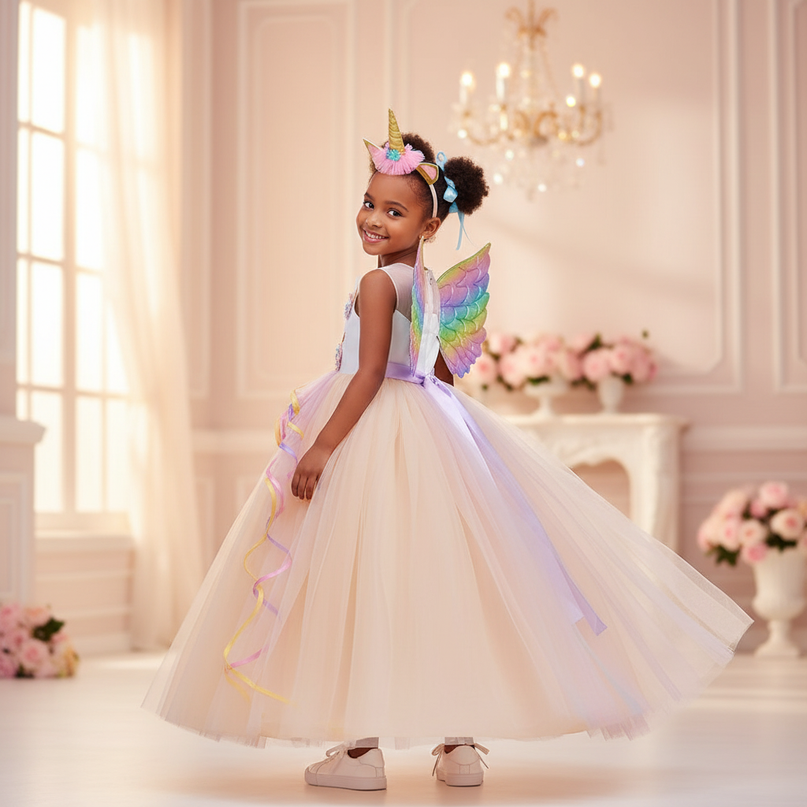 unicorn ball gown dress wings set - back