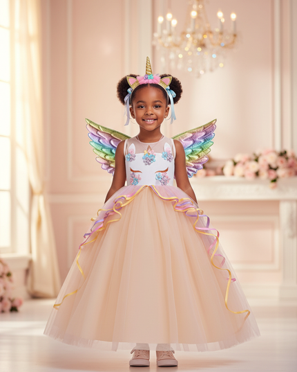 unicorn ball gown dress wings set - detail