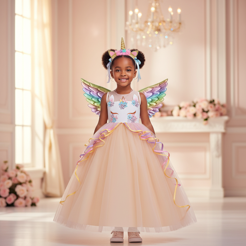 unicorn ball gown dress wings set - detail