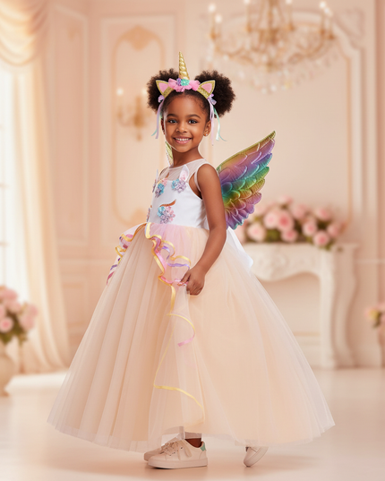 unicorn ball gown dress wings set - front
