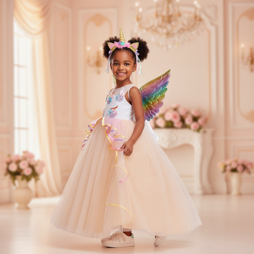 unicorn ball gown dress wings set - front