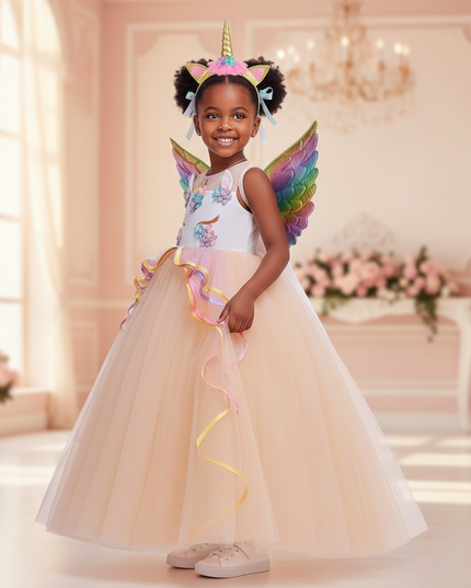unicorn ball gown dress wings set - three-quarter