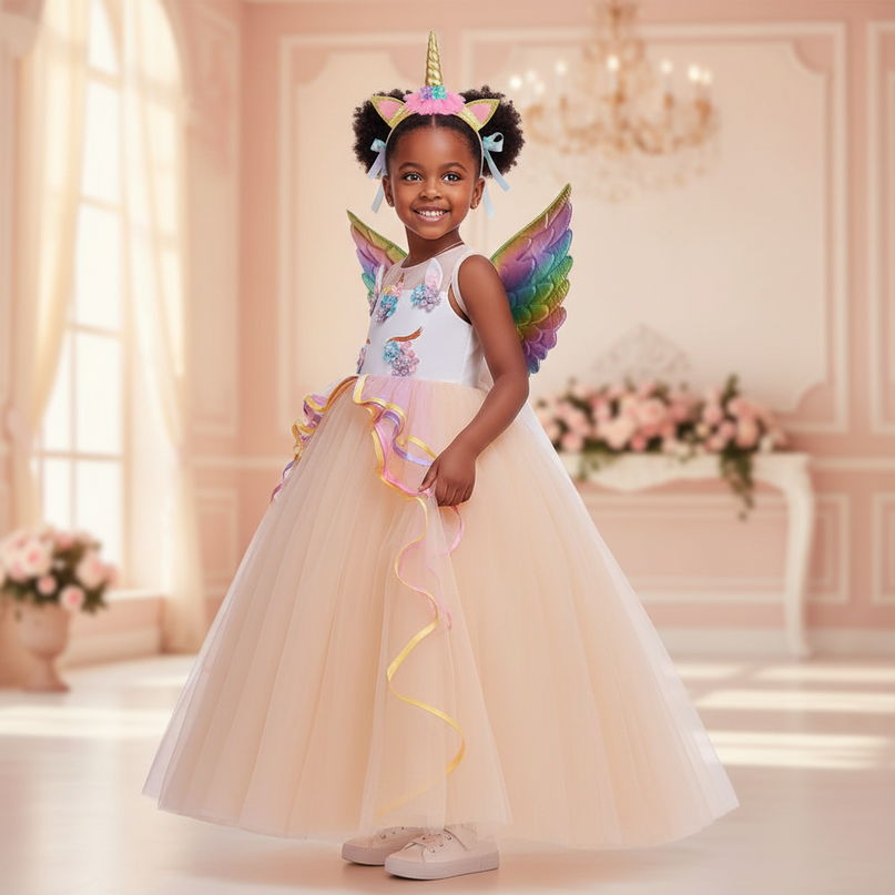 unicorn ball gown dress wings set - three-quarter