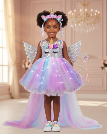 unicorn ball gown led dress set - detail