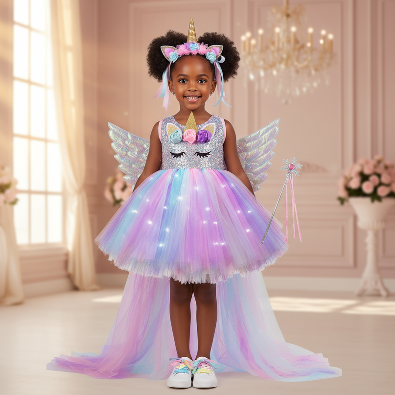 unicorn ball gown led dress set - detail