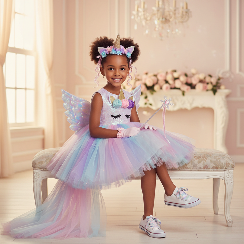 unicorn ball gown led dress set - sitting