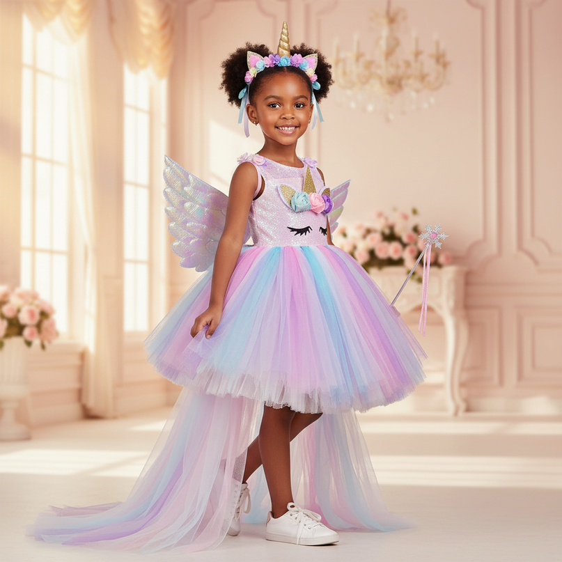 unicorn ball gown led dress set - three-quarter