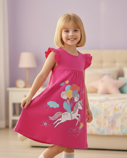 unicorn balloon print dress - three-quarter