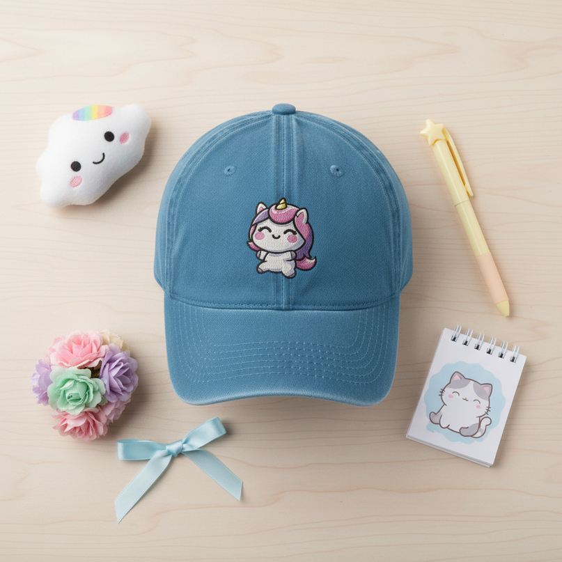 unicorn baseball cap - flat-lay