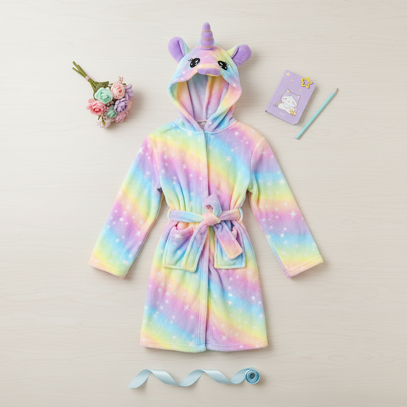 unicorn bath robe - flat-lay