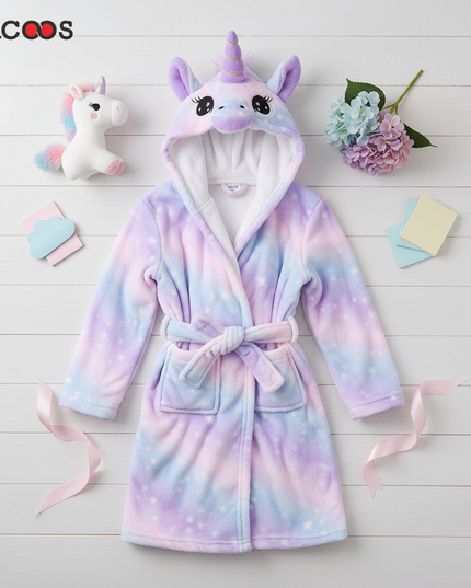 unicorn bathrobe - flat-lay