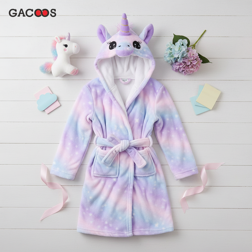 unicorn bathrobe - flat-lay