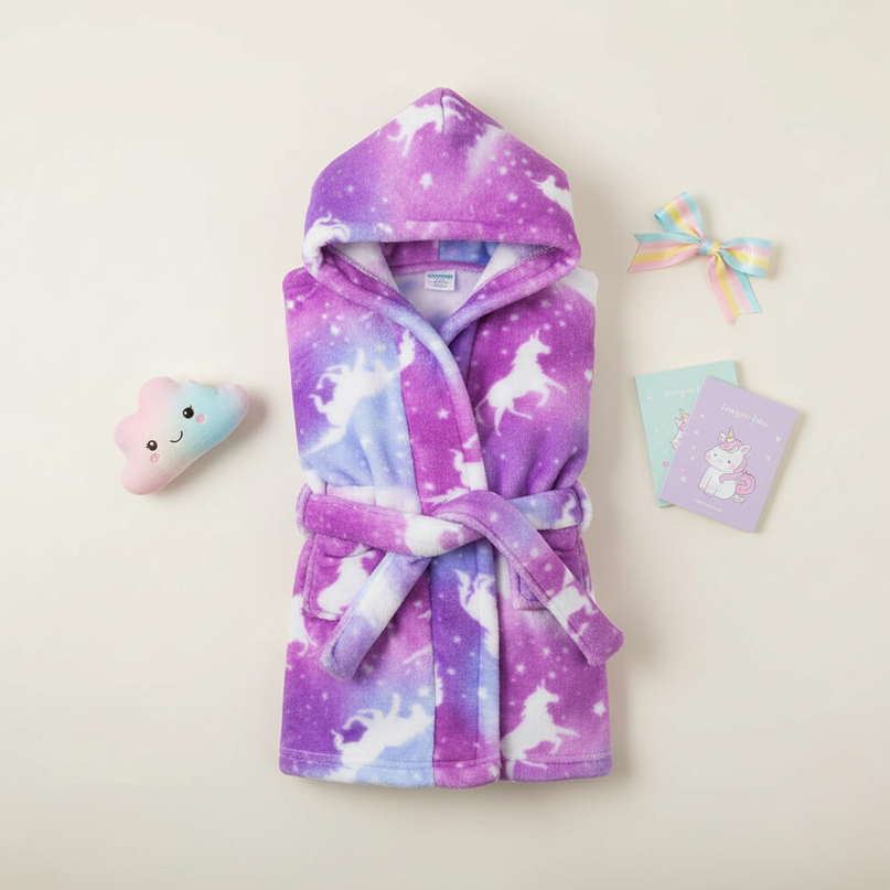 unicorn bathrobe kids - flat-lay