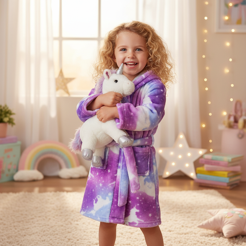 unicorn bathrobe kids - in-use
