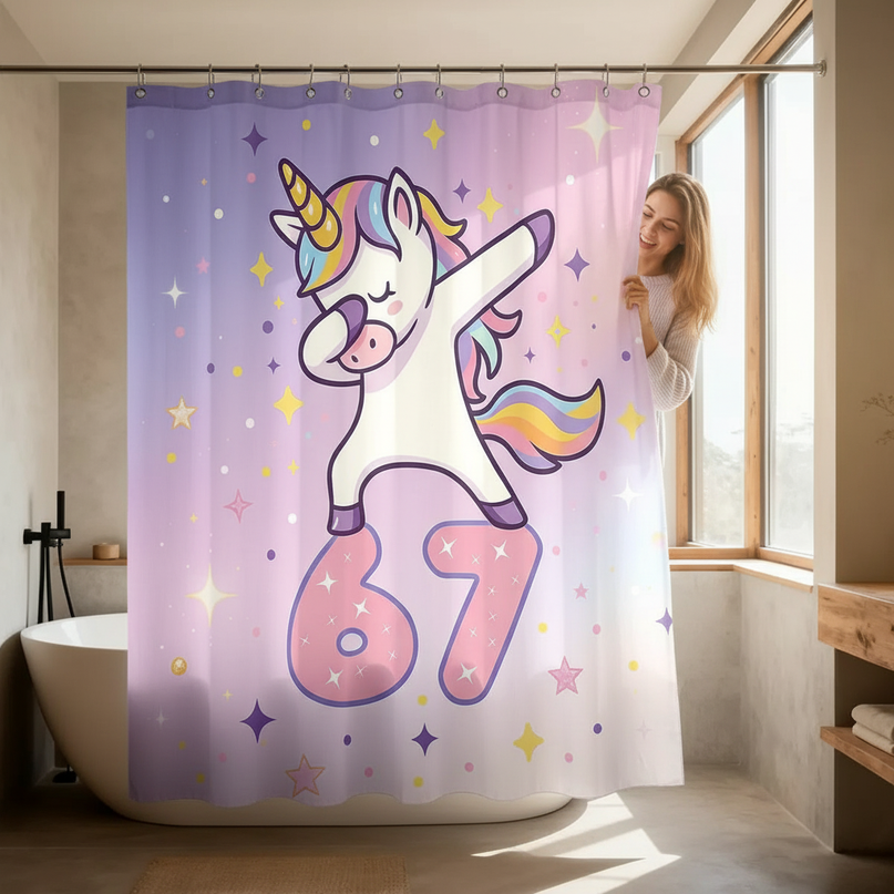 unicorn bathroom shower curtain - in-use