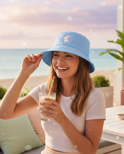unicorn beach hat - in-use