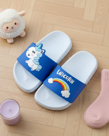 unicorn beach slippers - flat-lay