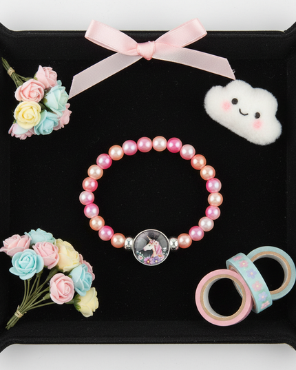 unicorn beaded bracelet - flat-lay