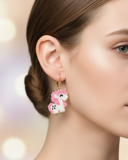 unicorn beaded earrings - in-use