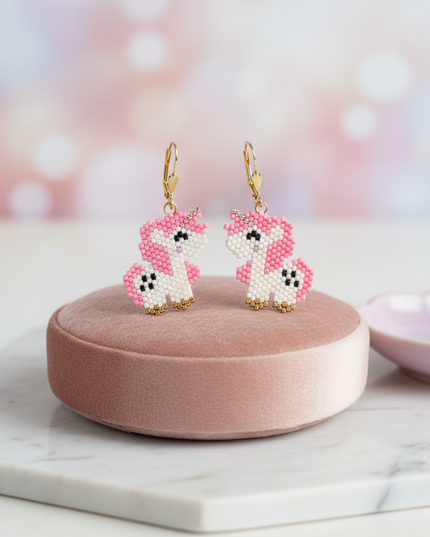 unicorn beaded earrings - lifestyle