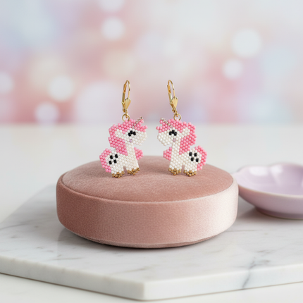 unicorn beaded earrings - lifestyle