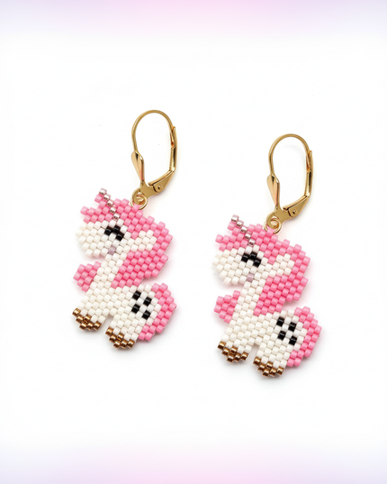unicorn beaded earrings - white-bg