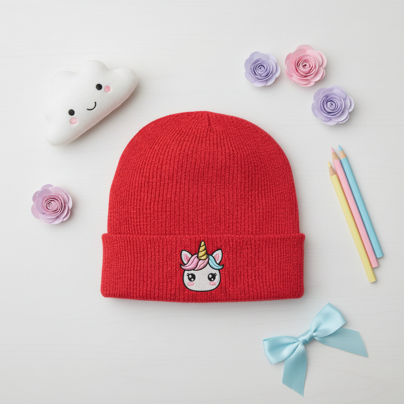 unicorn beanie gift - flat-lay