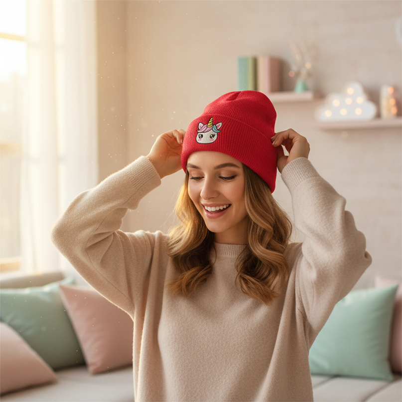 unicorn beanie gift - in-use