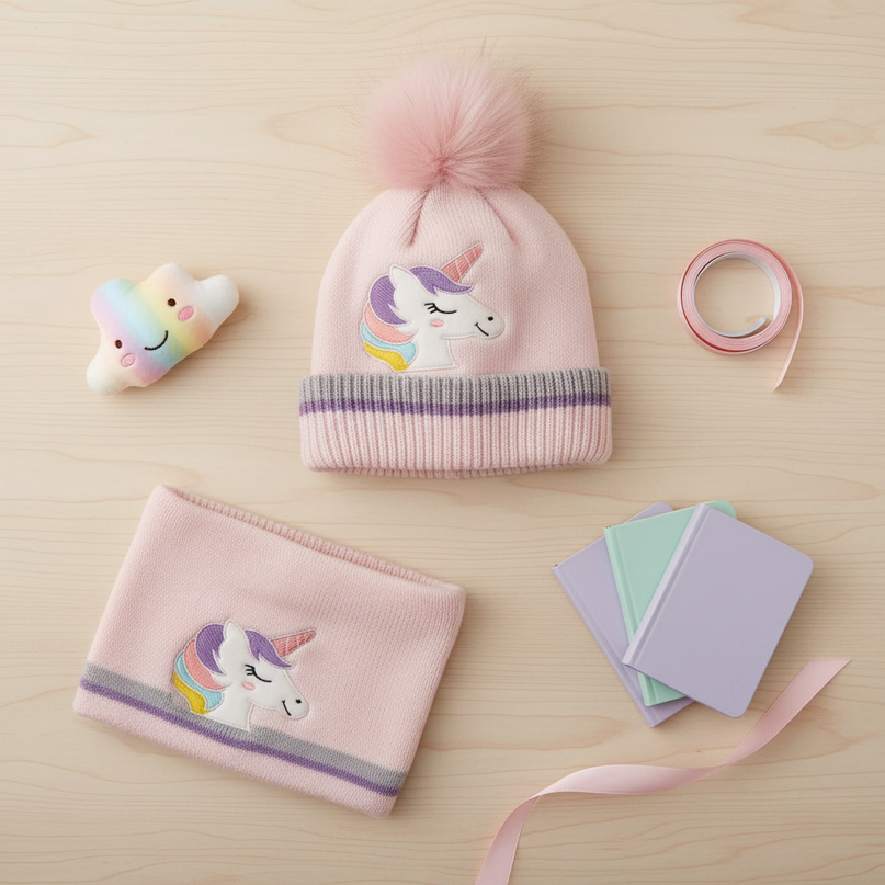 unicorn beanie girls - flat-lay