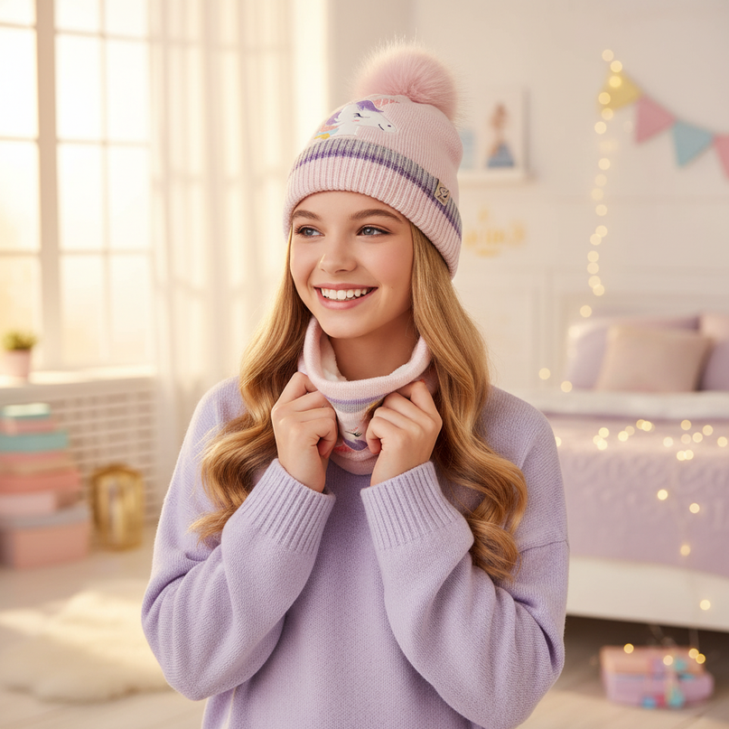 unicorn beanie girls - in-use