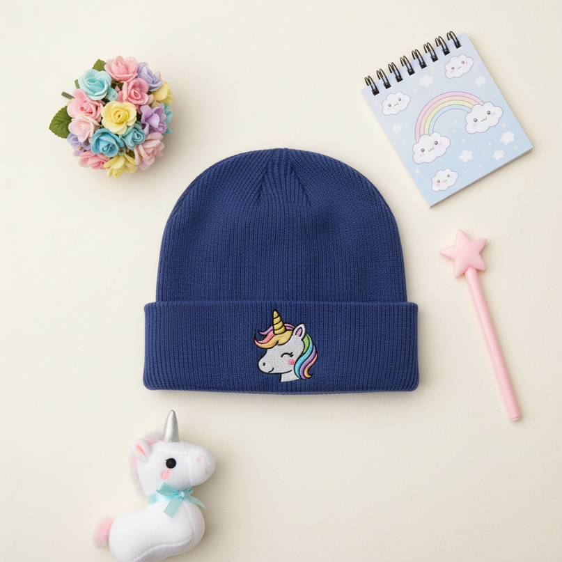 unicorn beanie kids - flat-lay