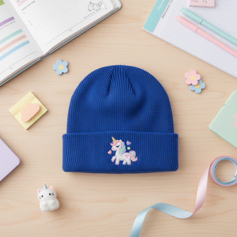 unicorn beanie school - flat-lay
