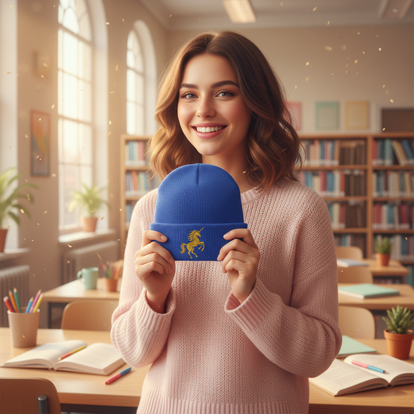 unicorn beanie school - in-use