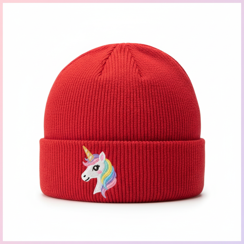 unicorn beanie skiing - white-bg