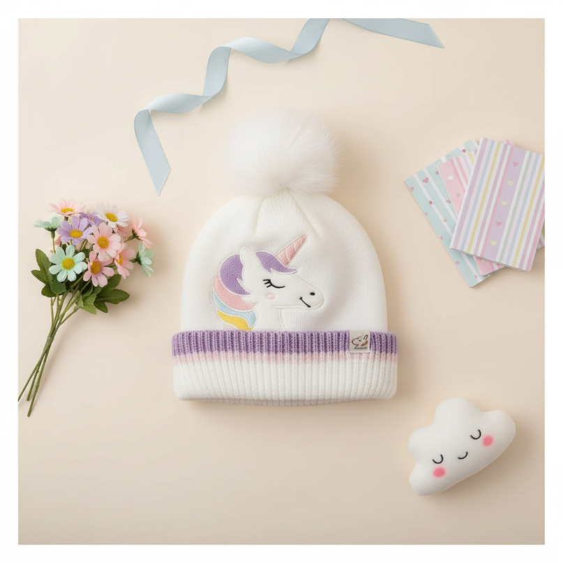 unicorn beanie toddlers - flat-lay