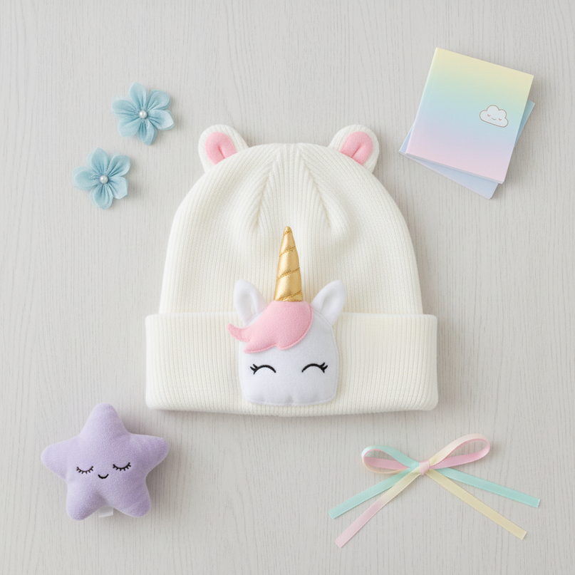 unicorn beanie women - flat-lay